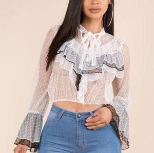 White Polka Dot Double Ruffle Layers Top
